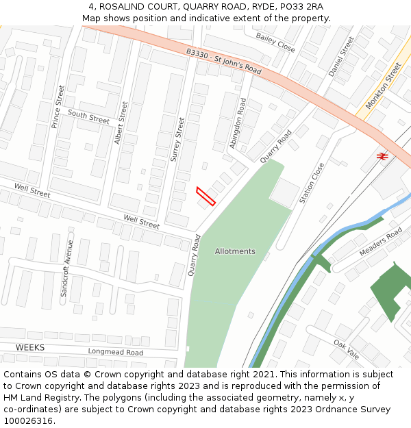 4, ROSALIND COURT, QUARRY ROAD, RYDE, PO33 2RA: Location map and indicative extent of plot