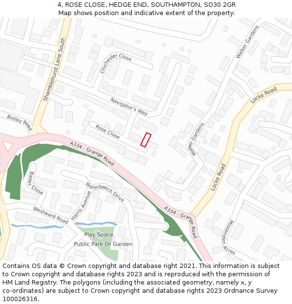 4, ROSE CLOSE, HEDGE END, SOUTHAMPTON, SO30 2GR: Location map and indicative extent of plot