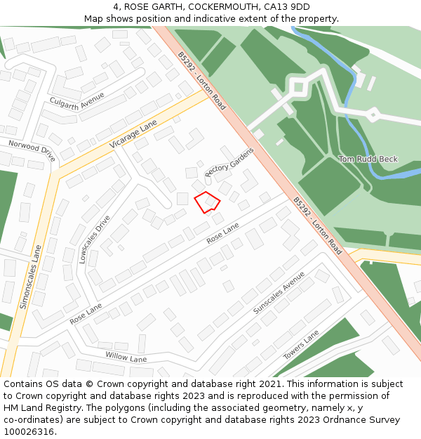 4, ROSE GARTH, COCKERMOUTH, CA13 9DD: Location map and indicative extent of plot