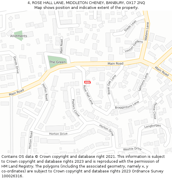 4, ROSE HALL LANE, MIDDLETON CHENEY, BANBURY, OX17 2NQ: Location map and indicative extent of plot