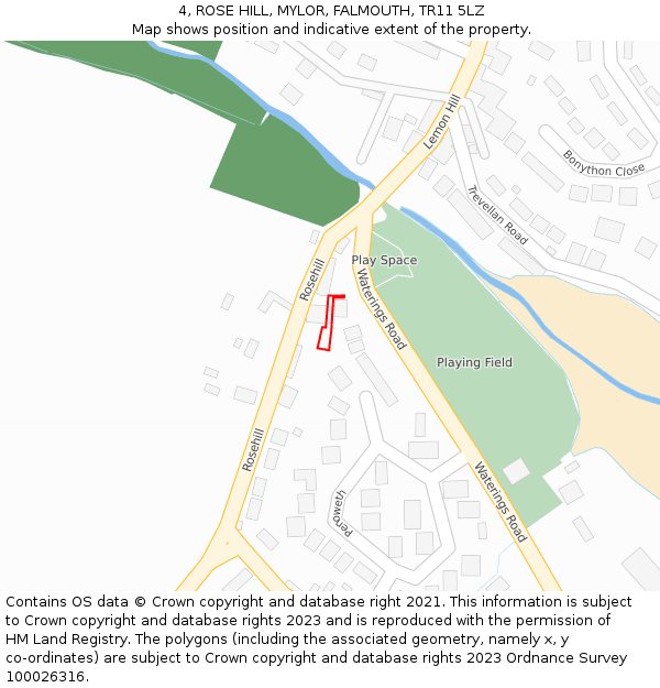4, ROSE HILL, MYLOR, FALMOUTH, TR11 5LZ: Location map and indicative extent of plot