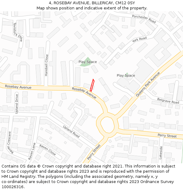 4, ROSEBAY AVENUE, BILLERICAY, CM12 0SY: Location map and indicative extent of plot