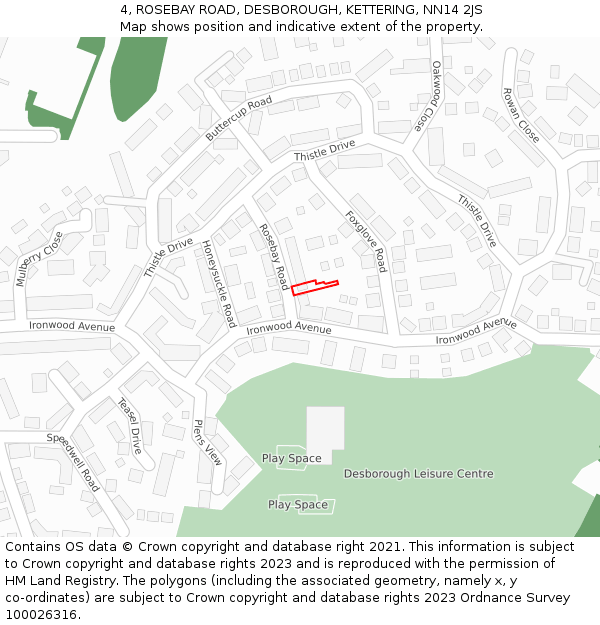 4, ROSEBAY ROAD, DESBOROUGH, KETTERING, NN14 2JS: Location map and indicative extent of plot