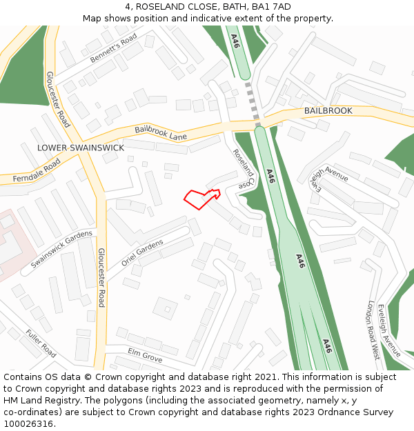 4, ROSELAND CLOSE, BATH, BA1 7AD: Location map and indicative extent of plot