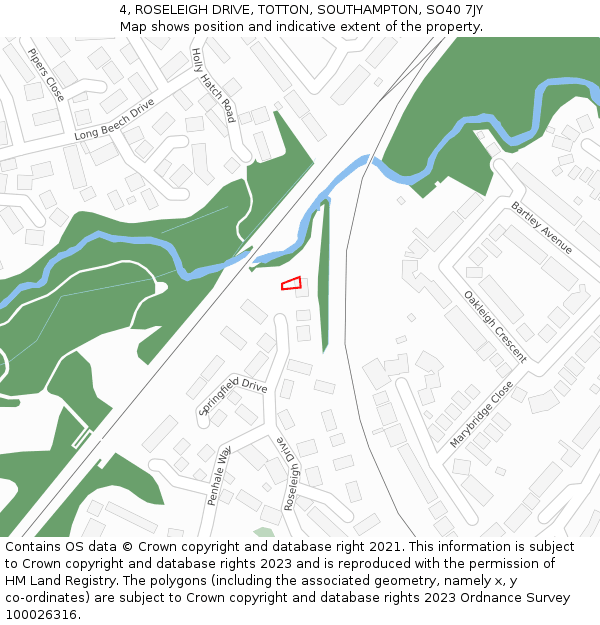 4, ROSELEIGH DRIVE, TOTTON, SOUTHAMPTON, SO40 7JY: Location map and indicative extent of plot