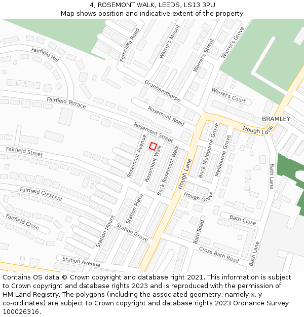 4, ROSEMONT WALK, LEEDS, LS13 3PU: Location map and indicative extent of plot