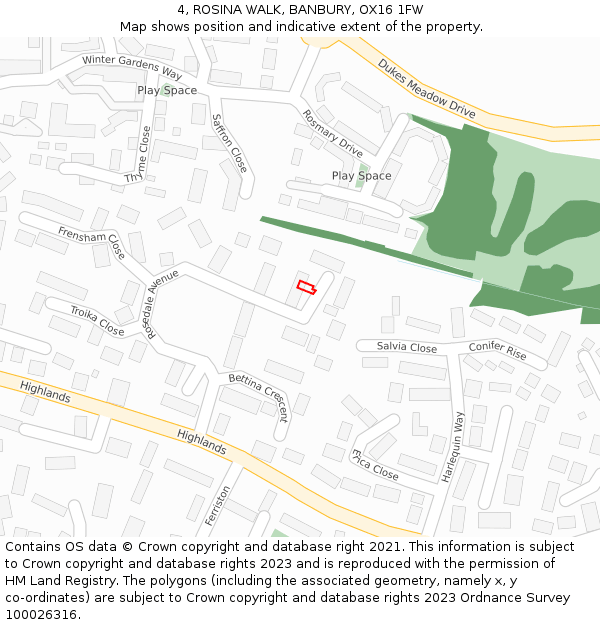 4, ROSINA WALK, BANBURY, OX16 1FW: Location map and indicative extent of plot