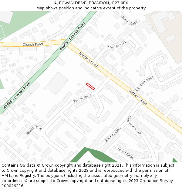 4, ROWAN DRIVE, BRANDON, IP27 0EX: Location map and indicative extent of plot