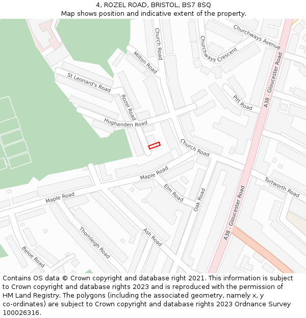 4, ROZEL ROAD, BRISTOL, BS7 8SQ: Location map and indicative extent of plot
