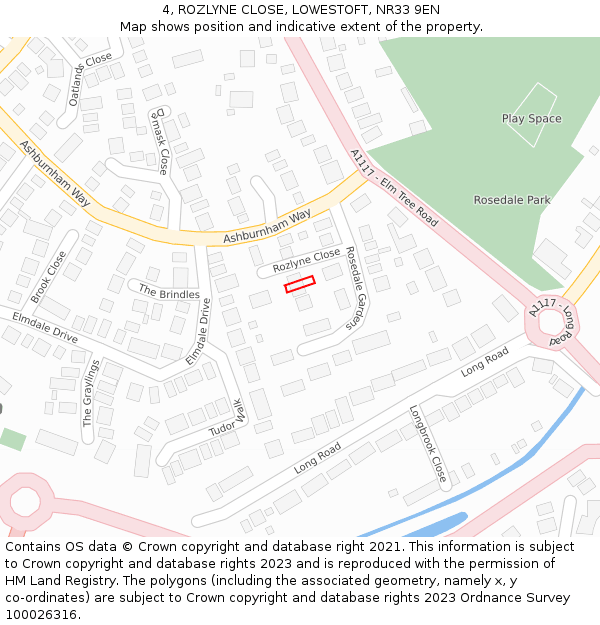 4, ROZLYNE CLOSE, LOWESTOFT, NR33 9EN: Location map and indicative extent of plot