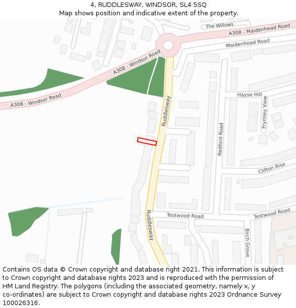 4, RUDDLESWAY, WINDSOR, SL4 5SQ: Location map and indicative extent of plot