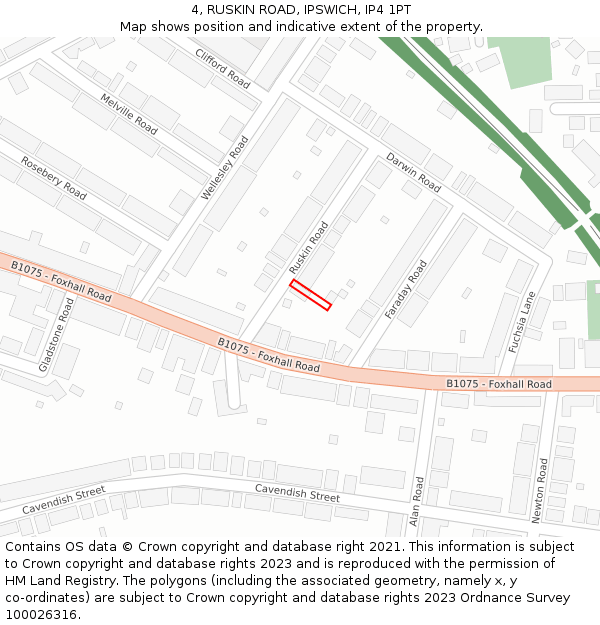 4, RUSKIN ROAD, IPSWICH, IP4 1PT: Location map and indicative extent of plot