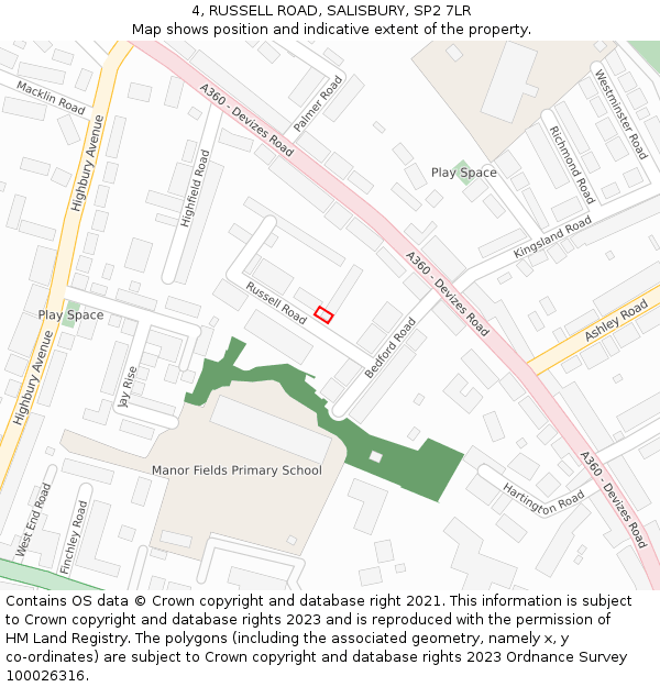 4, RUSSELL ROAD, SALISBURY, SP2 7LR: Location map and indicative extent of plot