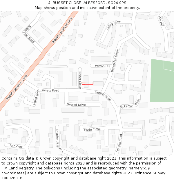 4, RUSSET CLOSE, ALRESFORD, SO24 9PS: Location map and indicative extent of plot