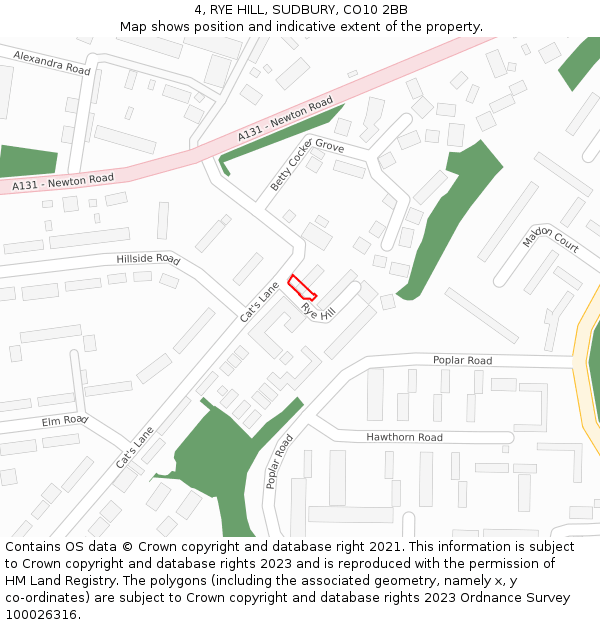 4, RYE HILL, SUDBURY, CO10 2BB: Location map and indicative extent of plot