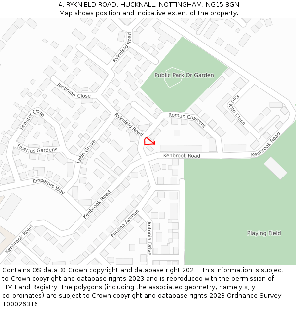 4, RYKNIELD ROAD, HUCKNALL, NOTTINGHAM, NG15 8GN: Location map and indicative extent of plot