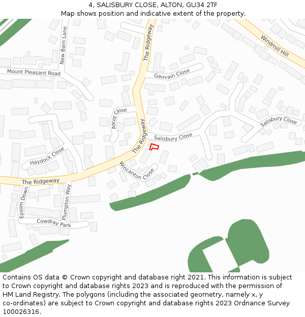 4, SALISBURY CLOSE, ALTON, GU34 2TF: Location map and indicative extent of plot