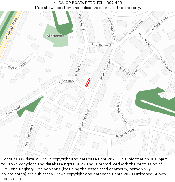 4, SALOP ROAD, REDDITCH, B97 4PR: Location map and indicative extent of plot
