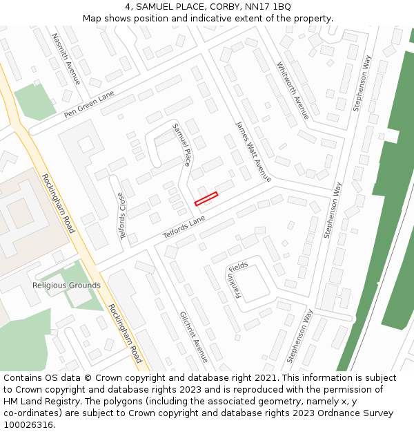 4, SAMUEL PLACE, CORBY, NN17 1BQ: Location map and indicative extent of plot