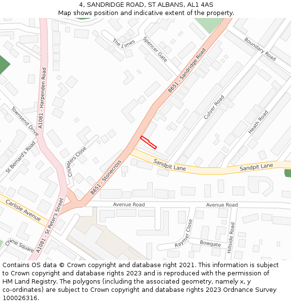 4, SANDRIDGE ROAD, ST ALBANS, AL1 4AS: Location map and indicative extent of plot