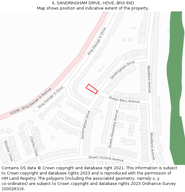 4, SANDRINGHAM DRIVE, HOVE, BN3 6XD: Location map and indicative extent of plot