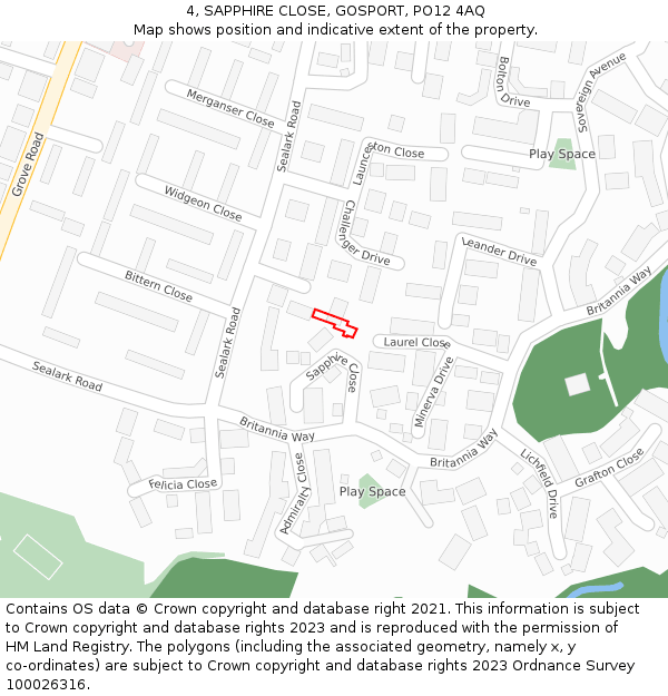 4, SAPPHIRE CLOSE, GOSPORT, PO12 4AQ: Location map and indicative extent of plot