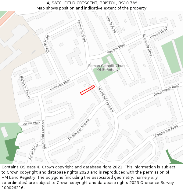 4, SATCHFIELD CRESCENT, BRISTOL, BS10 7AY: Location map and indicative extent of plot