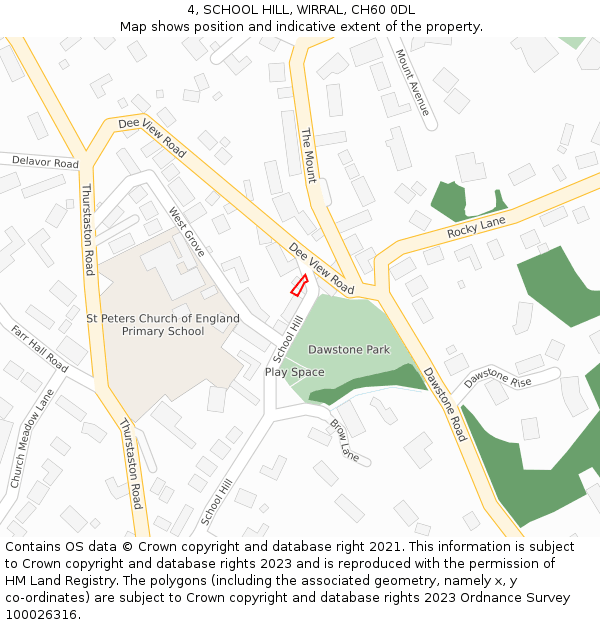 4, SCHOOL HILL, WIRRAL, CH60 0DL: Location map and indicative extent of plot