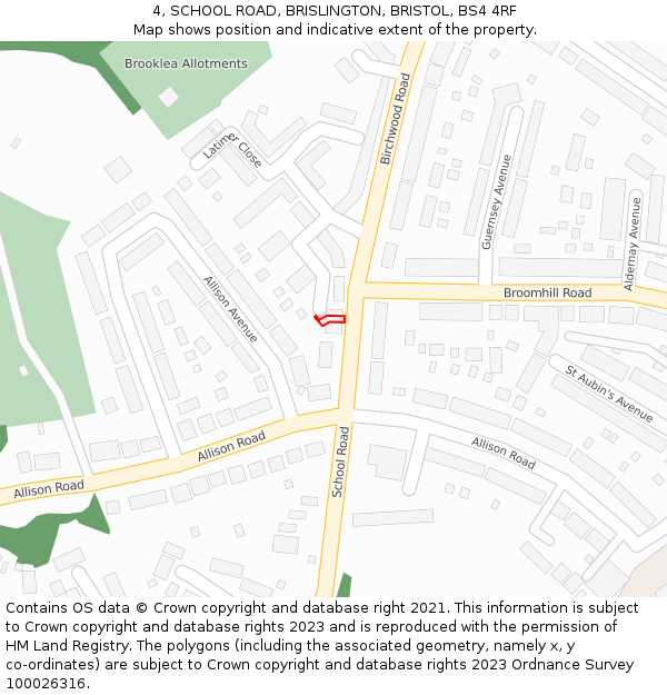 4, SCHOOL ROAD, BRISLINGTON, BRISTOL, BS4 4RF: Location map and indicative extent of plot