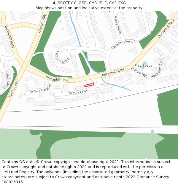 4, SCOTBY CLOSE, CARLISLE, CA1 2XG: Location map and indicative extent of plot