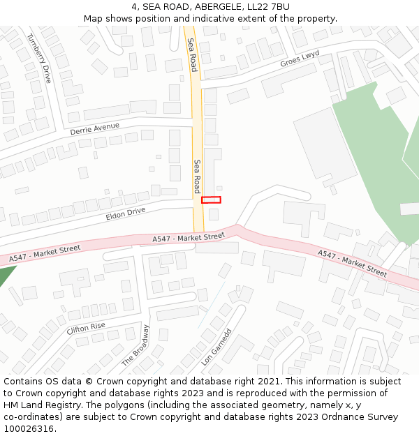 4, SEA ROAD, ABERGELE, LL22 7BU: Location map and indicative extent of plot