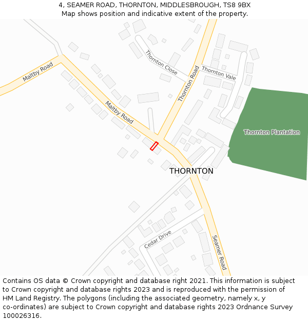 4, SEAMER ROAD, THORNTON, MIDDLESBROUGH, TS8 9BX: Location map and indicative extent of plot