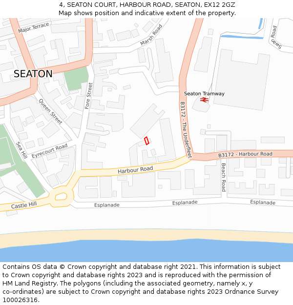 4, SEATON COURT, HARBOUR ROAD, SEATON, EX12 2GZ: Location map and indicative extent of plot