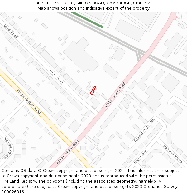 4, SEELEYS COURT, MILTON ROAD, CAMBRIDGE, CB4 1SZ: Location map and indicative extent of plot