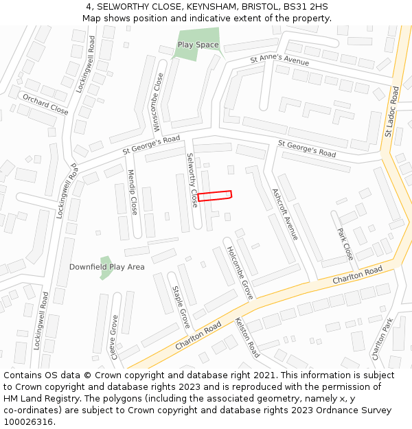 4, SELWORTHY CLOSE, KEYNSHAM, BRISTOL, BS31 2HS: Location map and indicative extent of plot