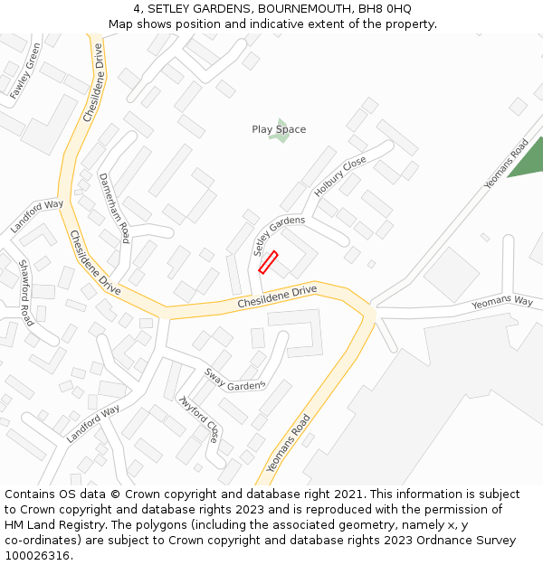 4, SETLEY GARDENS, BOURNEMOUTH, BH8 0HQ: Location map and indicative extent of plot