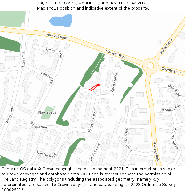 4, SETTER COMBE, WARFIELD, BRACKNELL, RG42 2FD: Location map and indicative extent of plot