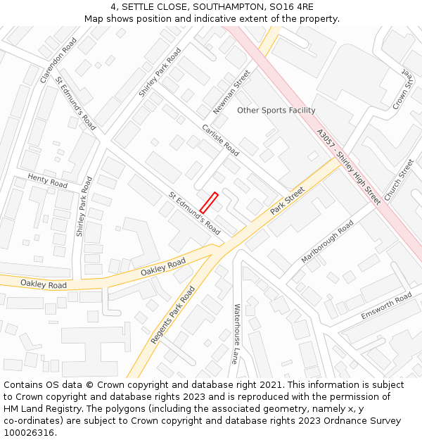 4, SETTLE CLOSE, SOUTHAMPTON, SO16 4RE: Location map and indicative extent of plot
