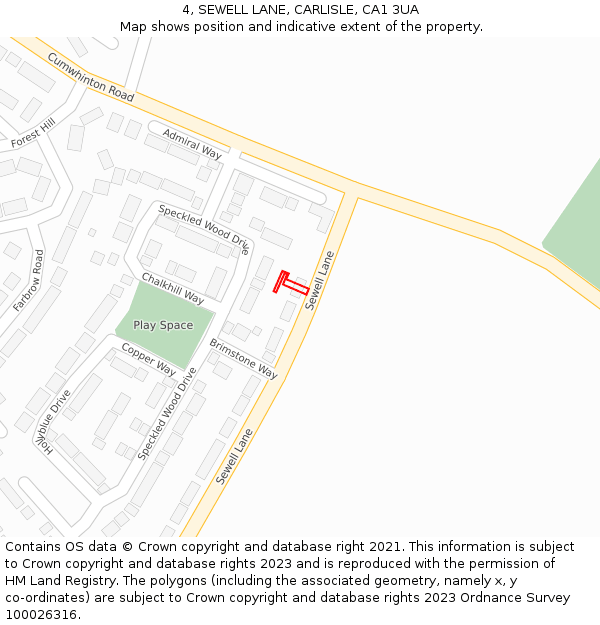 4, SEWELL LANE, CARLISLE, CA1 3UA: Location map and indicative extent of plot