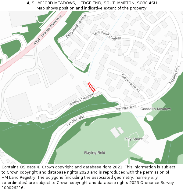 4, SHAFFORD MEADOWS, HEDGE END, SOUTHAMPTON, SO30 4SU: Location map and indicative extent of plot