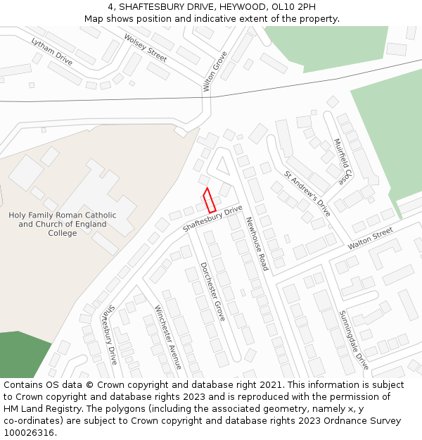 4, SHAFTESBURY DRIVE, HEYWOOD, OL10 2PH: Location map and indicative extent of plot