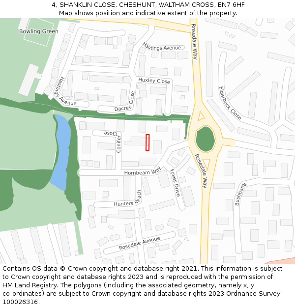 4, SHANKLIN CLOSE, CHESHUNT, WALTHAM CROSS, EN7 6HF: Location map and indicative extent of plot