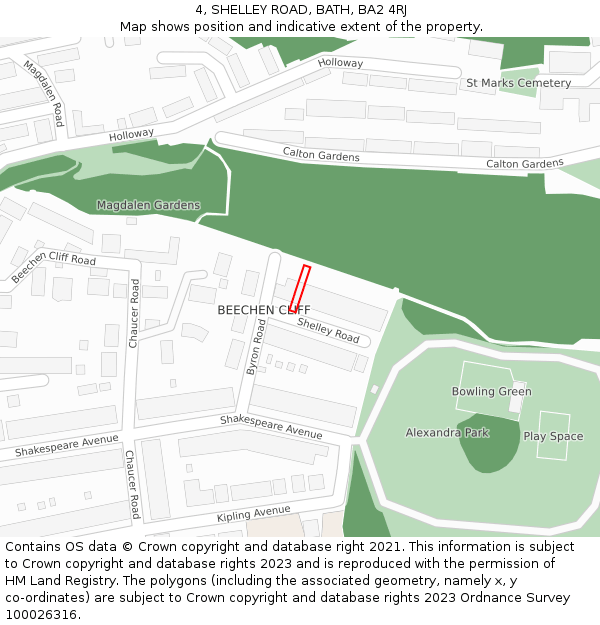 4, SHELLEY ROAD, BATH, BA2 4RJ: Location map and indicative extent of plot