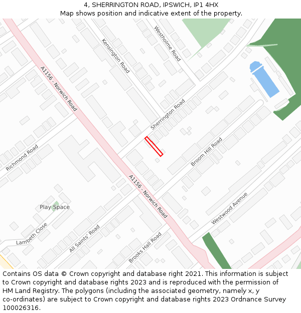 4, SHERRINGTON ROAD, IPSWICH, IP1 4HX: Location map and indicative extent of plot