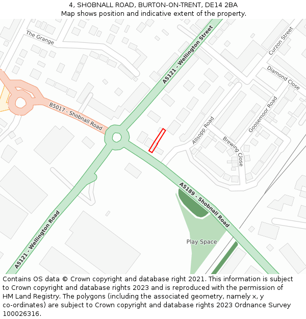 4, SHOBNALL ROAD, BURTON-ON-TRENT, DE14 2BA: Location map and indicative extent of plot