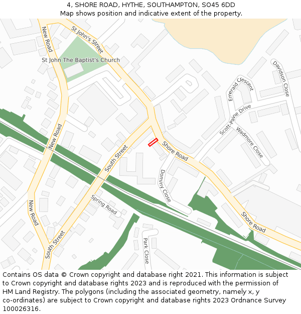 4, SHORE ROAD, HYTHE, SOUTHAMPTON, SO45 6DD: Location map and indicative extent of plot
