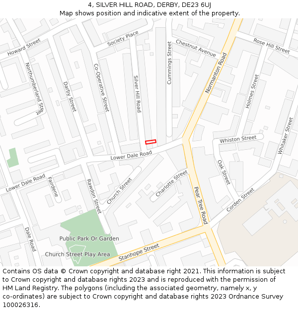 4, SILVER HILL ROAD, DERBY, DE23 6UJ: Location map and indicative extent of plot