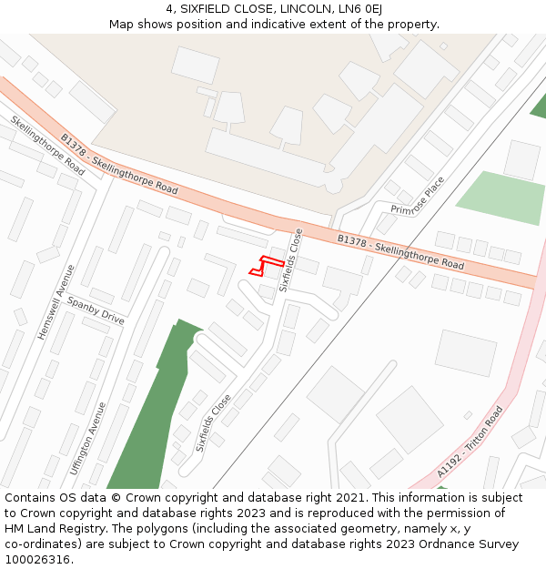 4, SIXFIELD CLOSE, LINCOLN, LN6 0EJ: Location map and indicative extent of plot