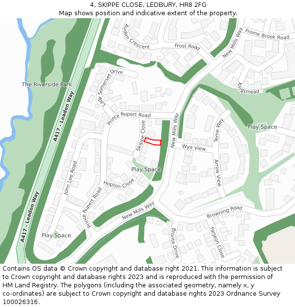 4, SKIPPE CLOSE, LEDBURY, HR8 2FG: Location map and indicative extent of plot