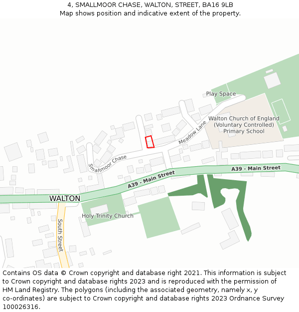 4, SMALLMOOR CHASE, WALTON, STREET, BA16 9LB: Location map and indicative extent of plot